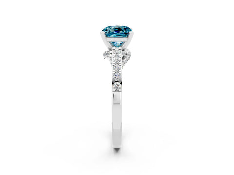 White gold Cushion Cut Diamond Solitaire Ring with Pavé Band and Prong Setting_2