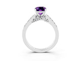 White gold Cushion Cut Diamond Solitaire Ring with Pavé Band and Prong Setting_3