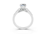 White gold Cushion Cut Diamond Solitaire Ring with Pavé Band and Prong Setting_3