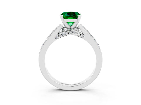 White gold Cushion Cut Diamond Solitaire Ring with Pavé Band and Prong Setting_3