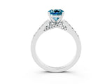 White gold Cushion Cut Diamond Solitaire Ring with Pavé Band and Prong Setting_3