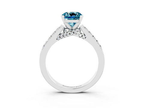 White gold Cushion Cut Diamond Solitaire Ring with Pavé Band and Prong Setting_3