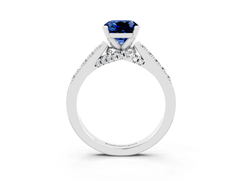White gold Cushion Cut Diamond Solitaire Ring with Pavé Band and Prong Setting_3