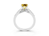 White gold Cushion Cut Diamond Solitaire Ring with Pavé Band and Prong Setting_3