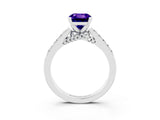 White gold Cushion Cut Diamond Solitaire Ring with Pavé Band and Prong Setting_3