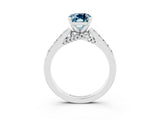 White gold Cushion Cut Diamond Solitaire Ring with Pavé Band and Prong Setting_3