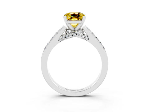 White gold Cushion Cut Diamond Solitaire Ring with Pavé Band and Prong Setting_3