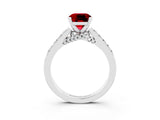 White gold Cushion Cut Diamond Solitaire Ring with Pavé Band and Prong Setting_3