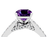 White gold Cushion Cut Diamond Solitaire Ring with Pavé Band and Prong Setting_4