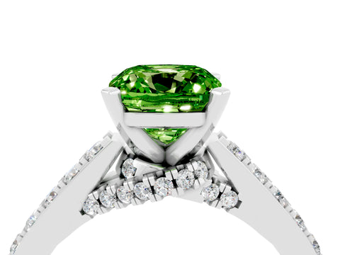 White gold Cushion Cut Diamond Solitaire Ring with Pavé Band and Prong Setting_4