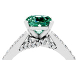 White gold Cushion Cut Diamond Solitaire Ring with Pavé Band and Prong Setting_4