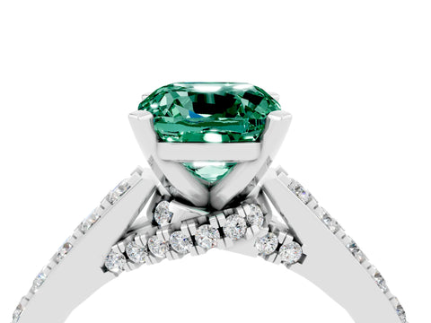 White gold Cushion Cut Diamond Solitaire Ring with Pavé Band and Prong Setting_4
