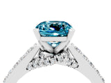White gold Cushion Cut Diamond Solitaire Ring with Pavé Band and Prong Setting_4