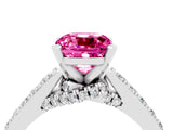 White gold Cushion Cut Diamond Solitaire Ring with Pavé Band and Prong Setting_4