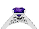 White gold Cushion Cut Diamond Solitaire Ring with Pavé Band and Prong Setting_4