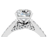 White gold Cushion Cut Diamond Solitaire Ring with Pavé Band and Prong Setting_4