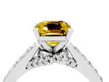 White gold Cushion Cut Diamond Solitaire Ring with Pavé Band and Prong Setting_4