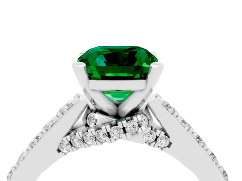 White gold Cushion Cut Diamond Solitaire Ring with Pavé Band and Prong Setting_4