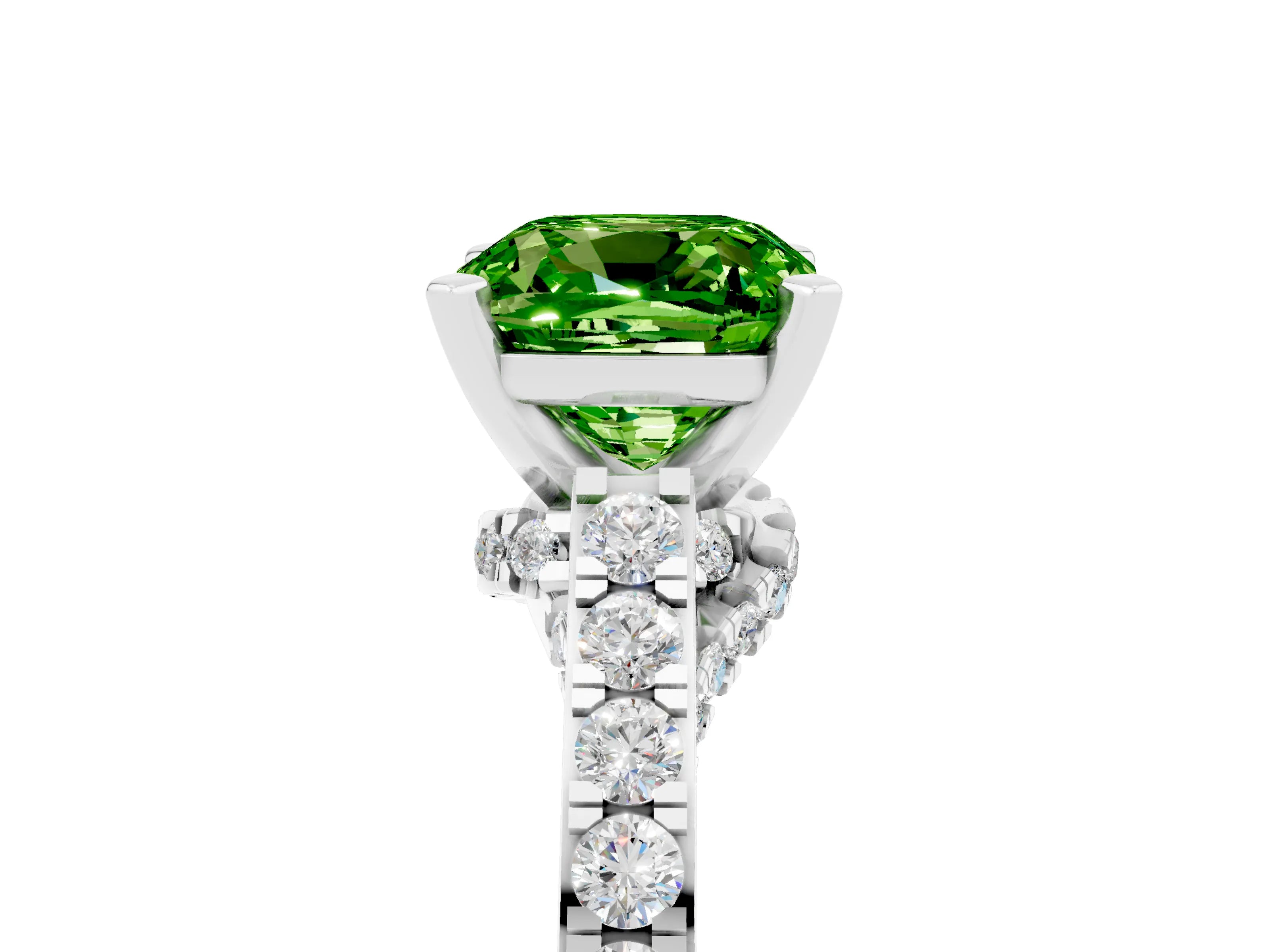 White gold Cushion Cut Diamond Solitaire Ring with Pavé Band and Prong Setting_5