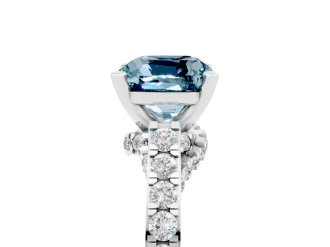 White gold Cushion Cut Diamond Solitaire Ring with Pavé Band and Prong Setting_5