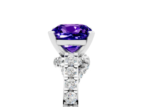 White gold Cushion Cut Diamond Solitaire Ring with Pavé Band and Prong Setting_5