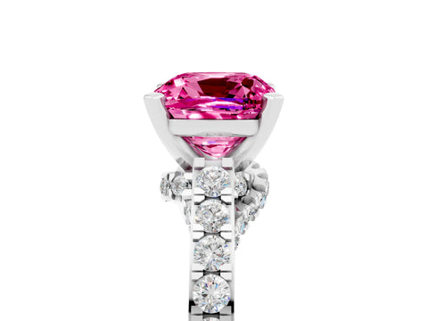 White gold Cushion Cut Diamond Solitaire Ring with Pavé Band and Prong Setting_5
