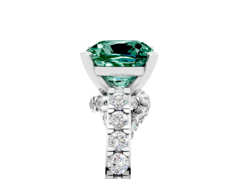 White gold Cushion Cut Diamond Solitaire Ring with Pavé Band and Prong Setting_5