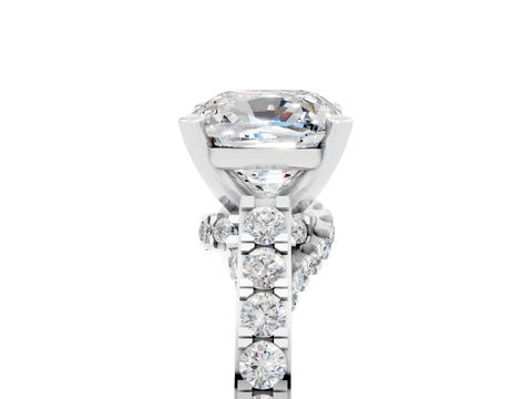 White gold Cushion Cut Diamond Solitaire Ring with Pavé Band and Prong Setting_5