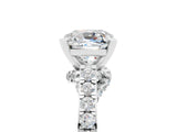 White gold Cushion Cut Diamond Solitaire Ring with Pavé Band and Prong Setting_5