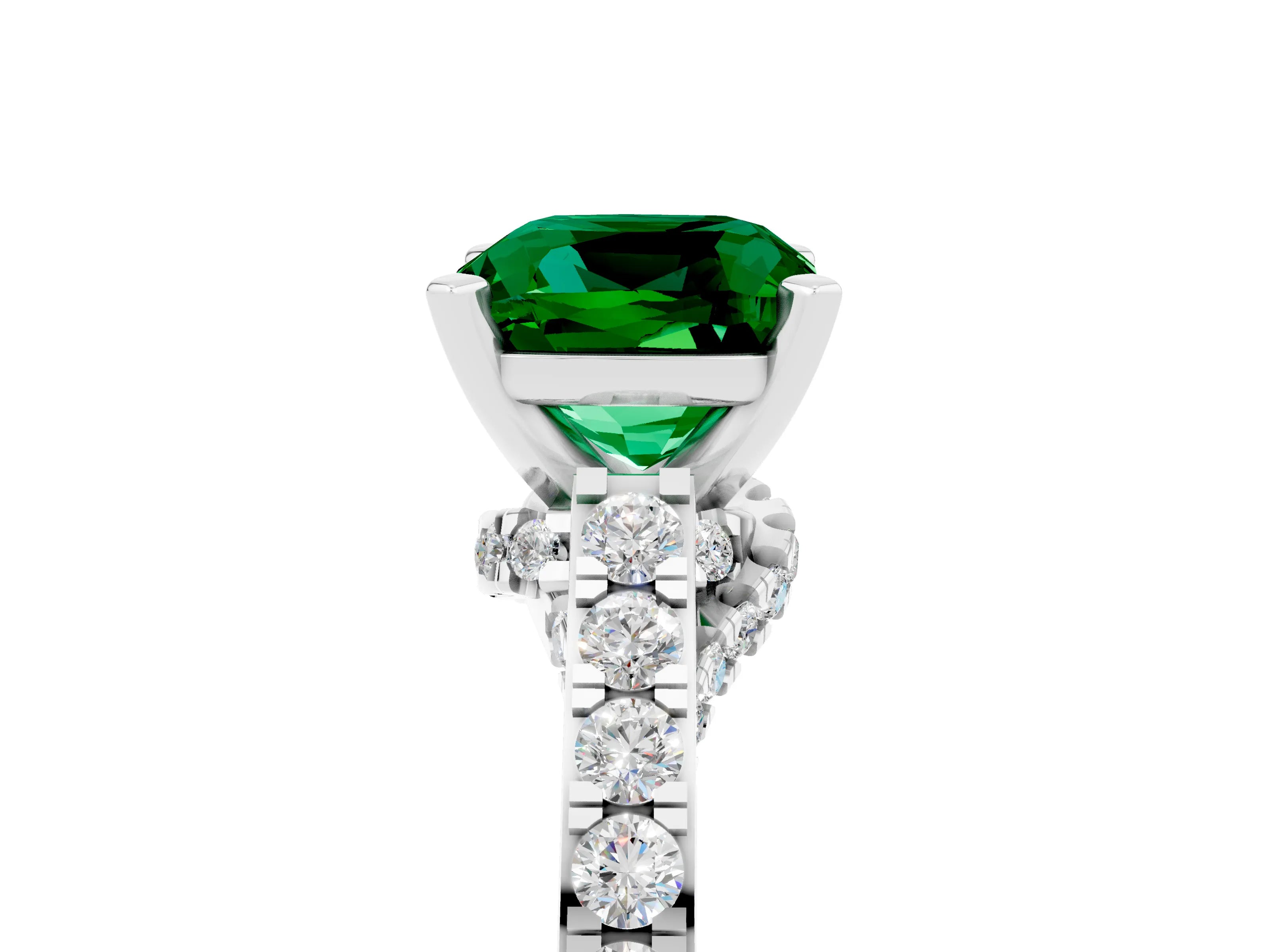 White gold Cushion Cut Diamond Solitaire Ring with Pavé Band and Prong Setting_5