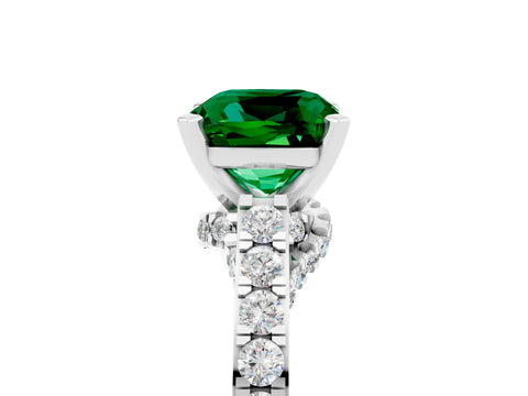 White gold Cushion Cut Diamond Solitaire Ring with Pavé Band and Prong Setting_5
