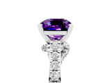 White gold Cushion Cut Diamond Solitaire Ring with Pavé Band and Prong Setting_5