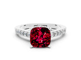 White gold Cushion Cut Diamond Solitaire Ring with Pavé Band and Prong Setting