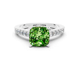 White gold Cushion Cut Diamond Solitaire Ring with Pavé Band and Prong Setting