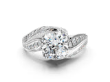 White gold Cushion Cut Diamond Solitaire Ring with Prong Setting and Twisted Pavé Band_137