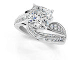 White gold Cushion Cut Diamond Solitaire Ring with Prong Setting and Twisted Pavé Band_138