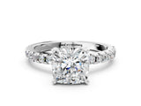 White gold Cushion Cut Diamond Solitaire Ring with Round  Pavé Band and Four-Prong Setting_65