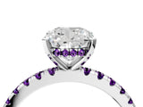 White gold Cushion Cut Diamond Solitaire Ring with Round with Amethyst side stone Pavé Band and Four-Prong Setting_16