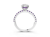 White gold Cushion Cut Diamond Solitaire Ring with Round with Amethyst side stone Pavé Band and Four-Prong Setting_39