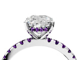 White gold Cushion Cut Diamond Solitaire Ring with Round with Amethyst side stone Pavé Band and Four-Prong Setting_40