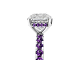 White gold Cushion Cut Diamond Solitaire Ring with Round with Amethyst side stone Pavé Band and Four-Prong Setting_5