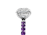 White gold Cushion Cut Diamond Solitaire Ring with Round with Amethyst side stone Pavé Band and Prong Setting_5