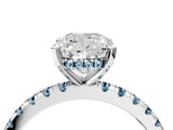 White gold Cushion Cut Diamond Solitaire Ring with Round with Aquamarine side stone Pavé Band and Four-Prong Setting_4