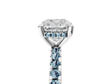 White gold Cushion Cut Diamond Solitaire Ring with Round with Aquamarine side stone Pavé Band and Four-Prong Setting_5