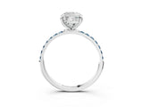 White gold Cushion Cut Diamond Solitaire Ring with Round with Aquamarine side stone Pavé Band and Prong Setting_15