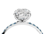 White gold Cushion Cut Diamond Solitaire Ring with Round with Aquamarine side stone Pavé Band and Prong Setting_16