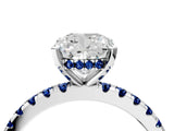 White gold Cushion Cut Diamond Solitaire Ring with Round with Blue Sapphire side stone Pavé Band and Four-Prong Setting_4