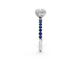 White gold Cushion Cut Diamond Solitaire Ring with Round with Blue Sapphire side stone Pavé Band and Prong Setting_14