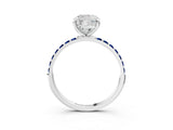 White gold Cushion Cut Diamond Solitaire Ring with Round with Blue Sapphire side stone Pavé Band and Prong Setting_3