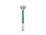 White gold Cushion Cut Diamond Solitaire Ring with Round with Blue Topaz side stone Pavé Band and Four-Prong Setting_14